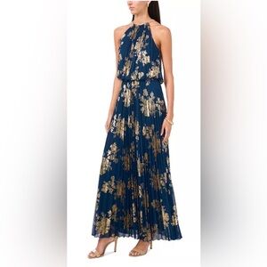 Greek Goddess Gorgeous! MSK Navy and Gold Maxi Dress SzL